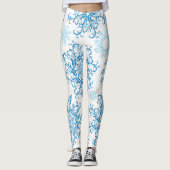 Blauwe witte sneeuwvlokpatroon leggings (Voorkant)