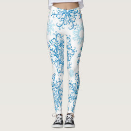 Blauwe witte sneeuwvlokpatroon leggings