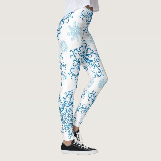 Blauwe witte sneeuwvlokpatroon leggings (Rechts)