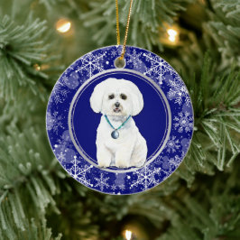 Blauwe witte snowflake Maltese hond kerstmis Keramisch Ornament