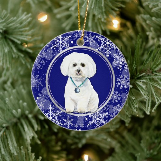 Blauwe witte snowflake Maltese hond kerstmis Keramisch Ornament (Boom)