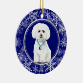 Blauwe witte snowflake Maltese hond kerstmis Keramisch Ornament (Rechts)
