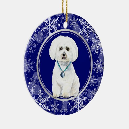 Blauwe witte snowflake Maltese hond kerstmis Keramisch Ornament (Rechts)