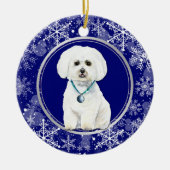 Blauwe witte snowflake Maltese hond kerstmis Keramisch Ornament (Voorkant)