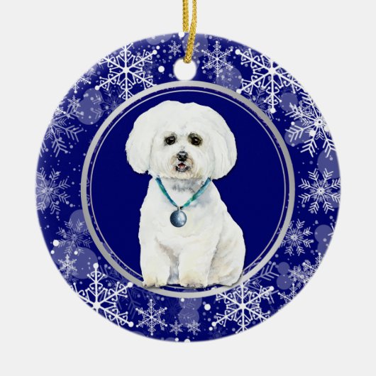 Blauwe witte snowflake Maltese hond kerstmis Keramisch Ornament (Voorkant)
