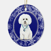 Blauwe witte snowflake Maltese hond kerstmis Keramisch Ornament (Links)