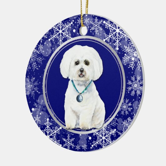 Blauwe witte snowflake Maltese hond kerstmis Keramisch Ornament (Links)