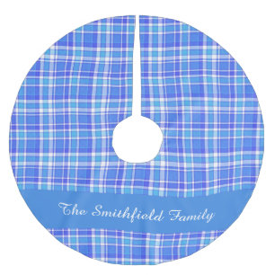 Blauwe witte spelige familienaam Aangepaste kerst Kerstboom Rok