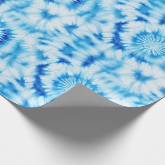 Blauwe Witte Spiraal Tie Dye Cadeaupapier (Hoek)