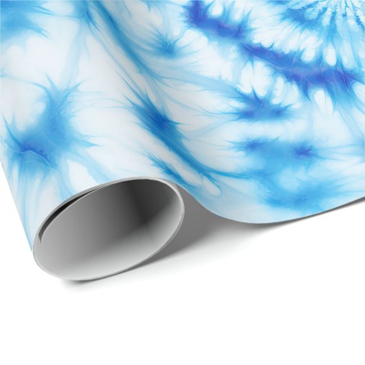 Blauwe Witte Spiraal Tie Dye Cadeaupapier (Rol Hoek)