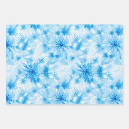 Blauwe Witte Spiraal Tie Dye Inpakpapier Vel (Voorkant 3)