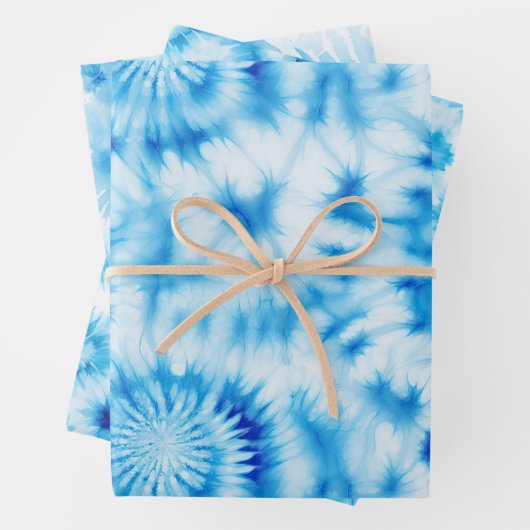 Blauwe Witte Spiraal Tie Dye Inpakpapier Vel (In situ)