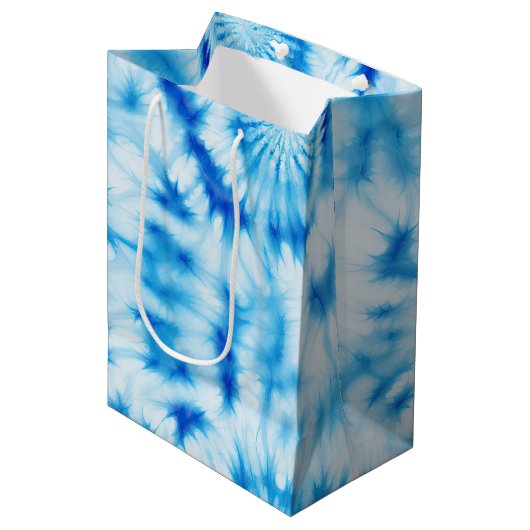 Blauwe Witte Spiraal Tie Dye Medium Cadeauzakje (Voorkant Gekanteld)