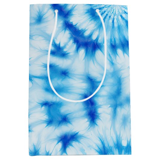 Blauwe Witte Spiraal Tie Dye Medium Cadeauzakje (Voorkant)