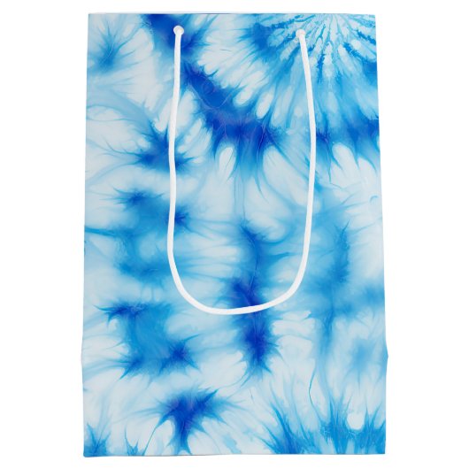 Blauwe Witte Spiraal Tie Dye Medium Cadeauzakje (Achterkant)