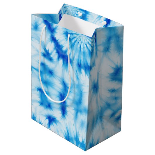 Blauwe Witte Spiraal Tie Dye Medium Cadeauzakje (Achterkant Gekanteld)