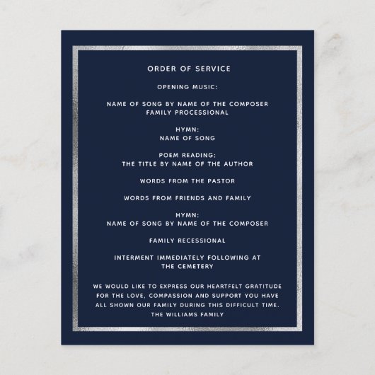 Blauwe witte ster foto begrafenisprogramma (Achterkant)