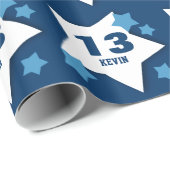 Blauwe Witte Sterren 13e Verjaardag Custom V17A2 Cadeaupapier (Rol Hoek)