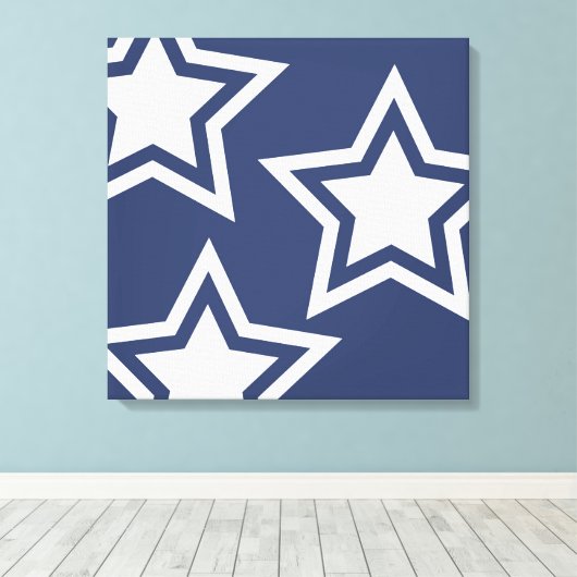 Blauwe witte sterren canvas afdruk (Insitu (Houten vloer))