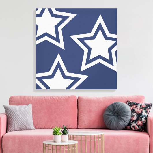 Blauwe witte sterren canvas afdruk (Insitu (Woonkamer))