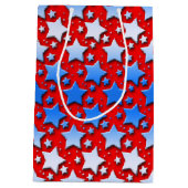 Blauwe witte sterren op rood medium cadeauzakje (Achterkant)