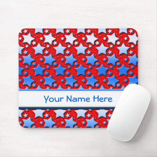 Blauwe witte sterren op rood muismat (Met muis)