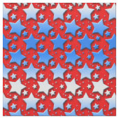 Blauwe witte sterren op rood stof (Close Up)