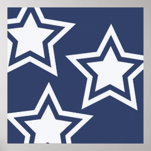 Blauwe witte sterren poster