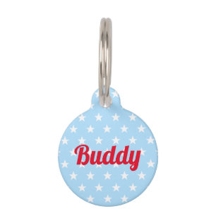 Blauwe witte sterren Rode hond Puppy Cat Kat Naam  Huisdierpenning