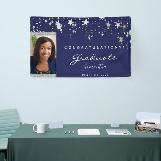 Blauwe witte sterren van de Graduation party, foto Spandoek (Beurs)