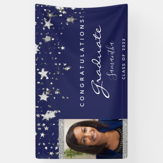 Blauwe witte sterren van de Graduation party, foto Spandoek