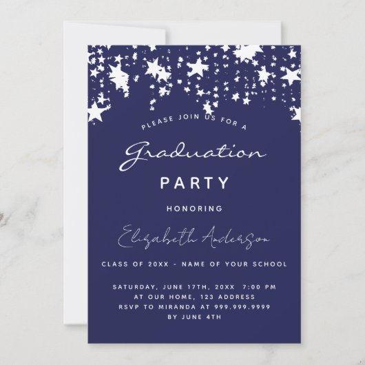 Blauwe witte sterren van de Graduparty Kaart (Voorkant)