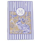 Blauwe witte streep Tan Rabbit Bird Monogram Medium Cadeauzakje (Voorkant)