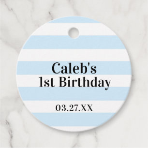 Blauwe & Witte Strepen 1e Verjaardag Baby Shower Bedankjes Labels
