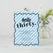 Blauwe witte strepen 30e verjaardag kaart (Staand voorkant)
