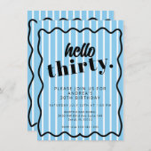 Blauwe witte strepen 30e verjaardag kaart (Voorkant / Achterkant)