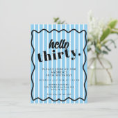 Blauwe witte strepen 30e verjaardag kaart (Staand voorkant)