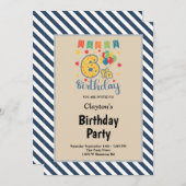 Blauwe/witte strepen, 6 e verjaardag kaart (Voorkant / Achterkant)