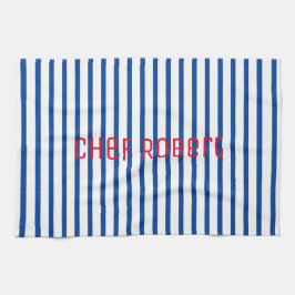 Blauwe witte strepen Chef Robert Jouw naam Koking Theedoek