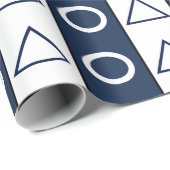 Blauwe witte strepen Cirkeldriehoek Geometrisch Cadeaupapier (Rol Hoek)