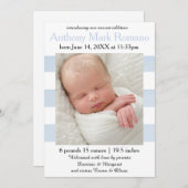 Blauwe/witte strepen Foto - Aankondiging geboorte (Voorkant / Achterkant)