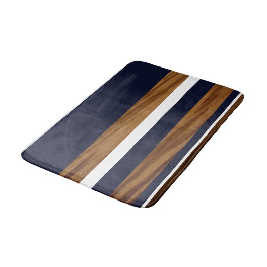 Blauwe witte strepen, hout badmat (Gekanteld)