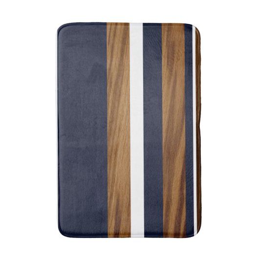 Blauwe witte strepen, hout badmat (Voorkant Verticaal)