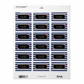 Blauwe witte strepen met Waterverf Floral adres Etiket (Full Sheet)