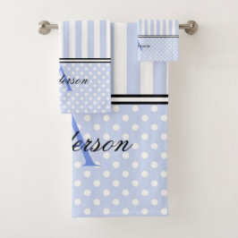 Blauwe & Witte Strepen Monogram Bad Handdoek