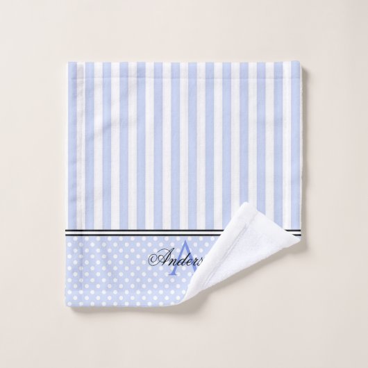 Blauwe & Witte Strepen Monogram Bad Handdoek (Wasdoekje)
