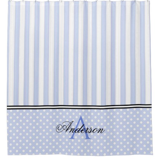 Blauwe & Witte Strepen Monogram Douchegordijn (Voorkant)
