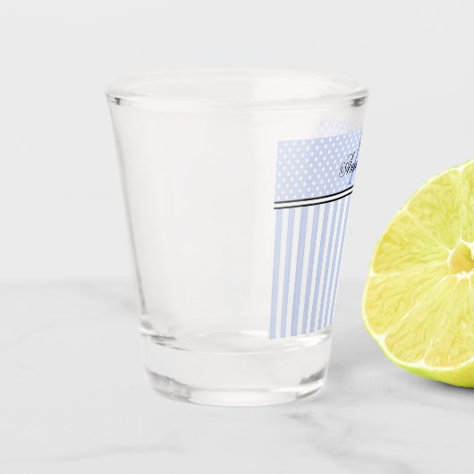 Blauwe & Witte Strepen Monogram Shot Glas (Links)