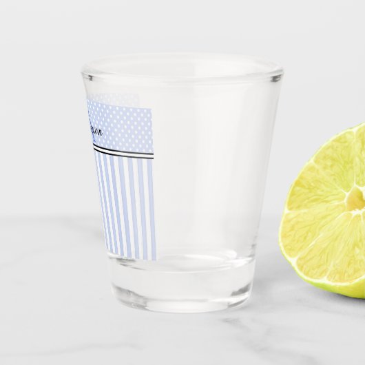 Blauwe & Witte Strepen Monogram Shot Glas (Rechts)