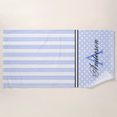 Blauwe & Witte Strepen Monogram Strandlaken (Voorkant)